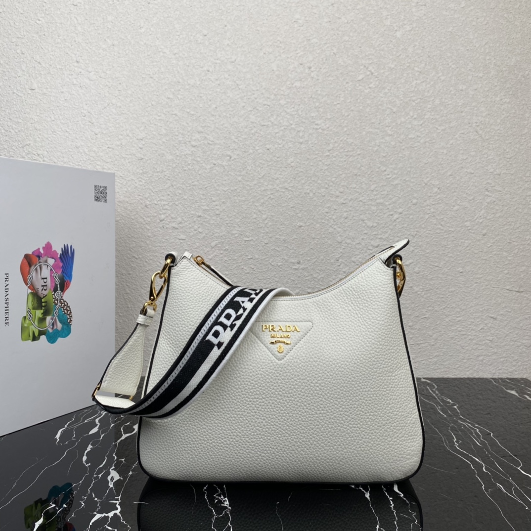 Prada Soft Leather Handbag Shoulder Bag White 1BC178